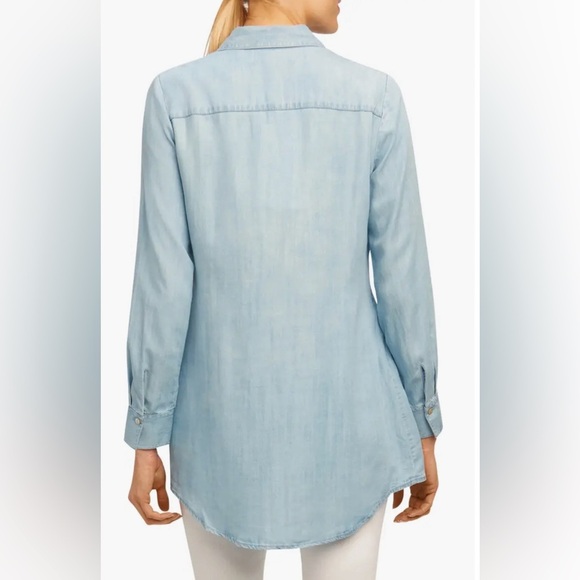 Foxcroft Cici smooth Tencel Lyocell chambray Tunic Shirt size 8 - Picture 2 of 7